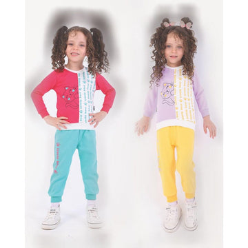 ترنج أكمام طويلة مع بنطلون من روزانا أطفالى  ميلتون قطن ، ألوان متعددة